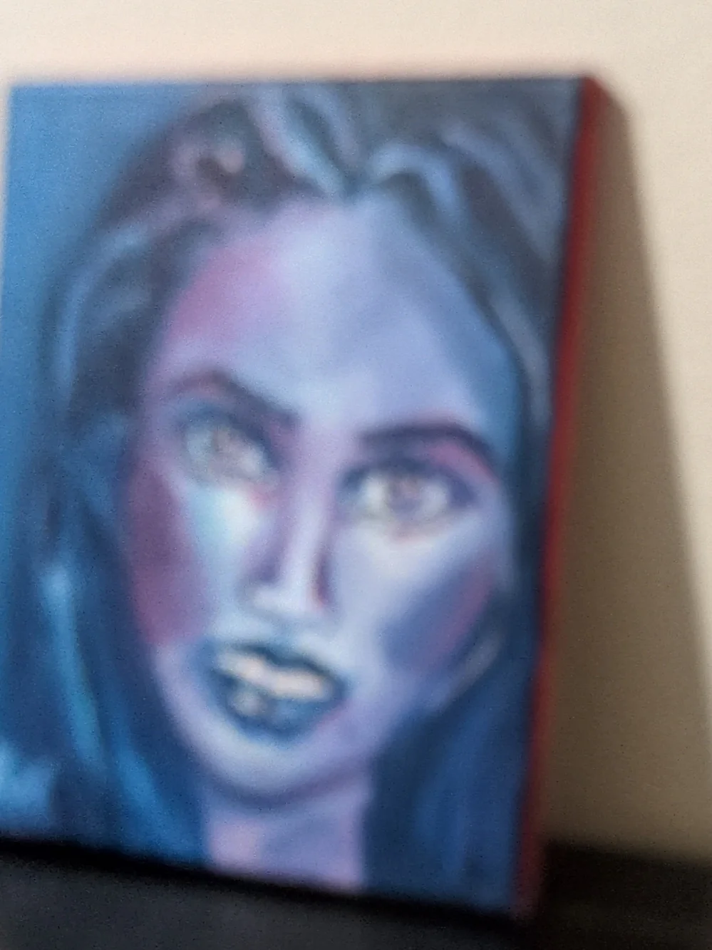 Hand-Painted Blue & Purple Oil Painting Portrait Canvas